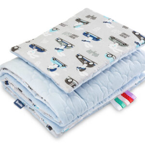 Sensillo Cradle Set and Stroller Pillow VELVET- BUNNIES/BLUE