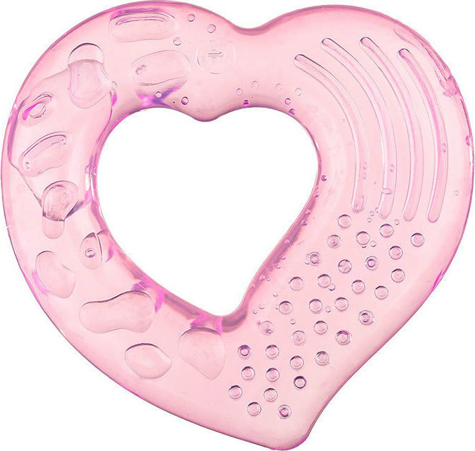 Akuku Μασητικός Κρίκος Οδοντοφυΐας “Ροζ Καρδιά” με Νερό από Σιλικόνη για 3 m+